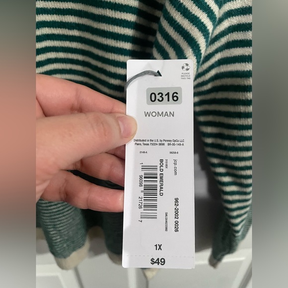 Liz Claiborne Women’s Mock Neck Sweater Striped Green/Cream Size 1X. New w tag - Picture 8 of 10